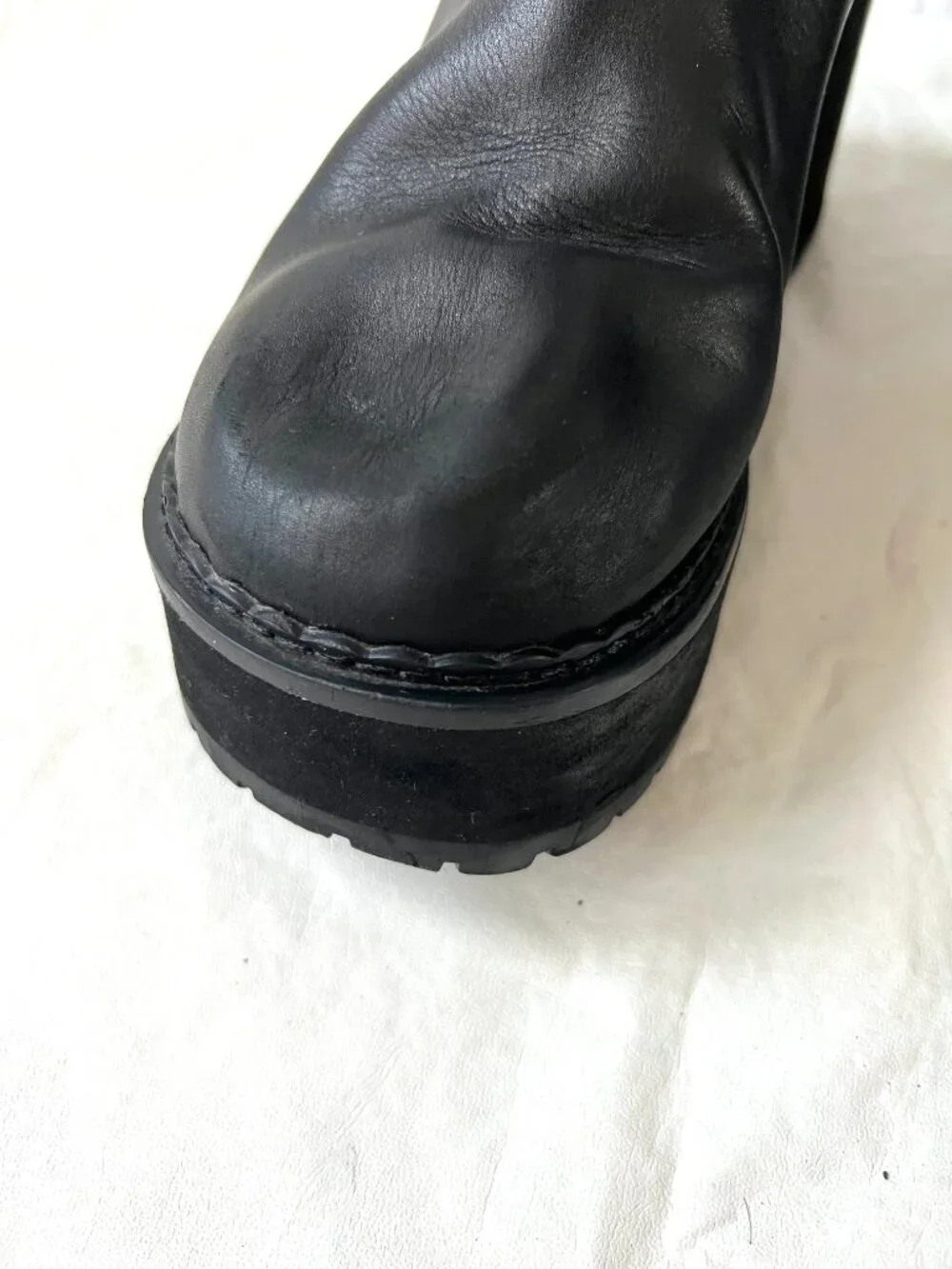 UNIF platform boots black leather womens 11 Parker chunky high heel mid calf zip